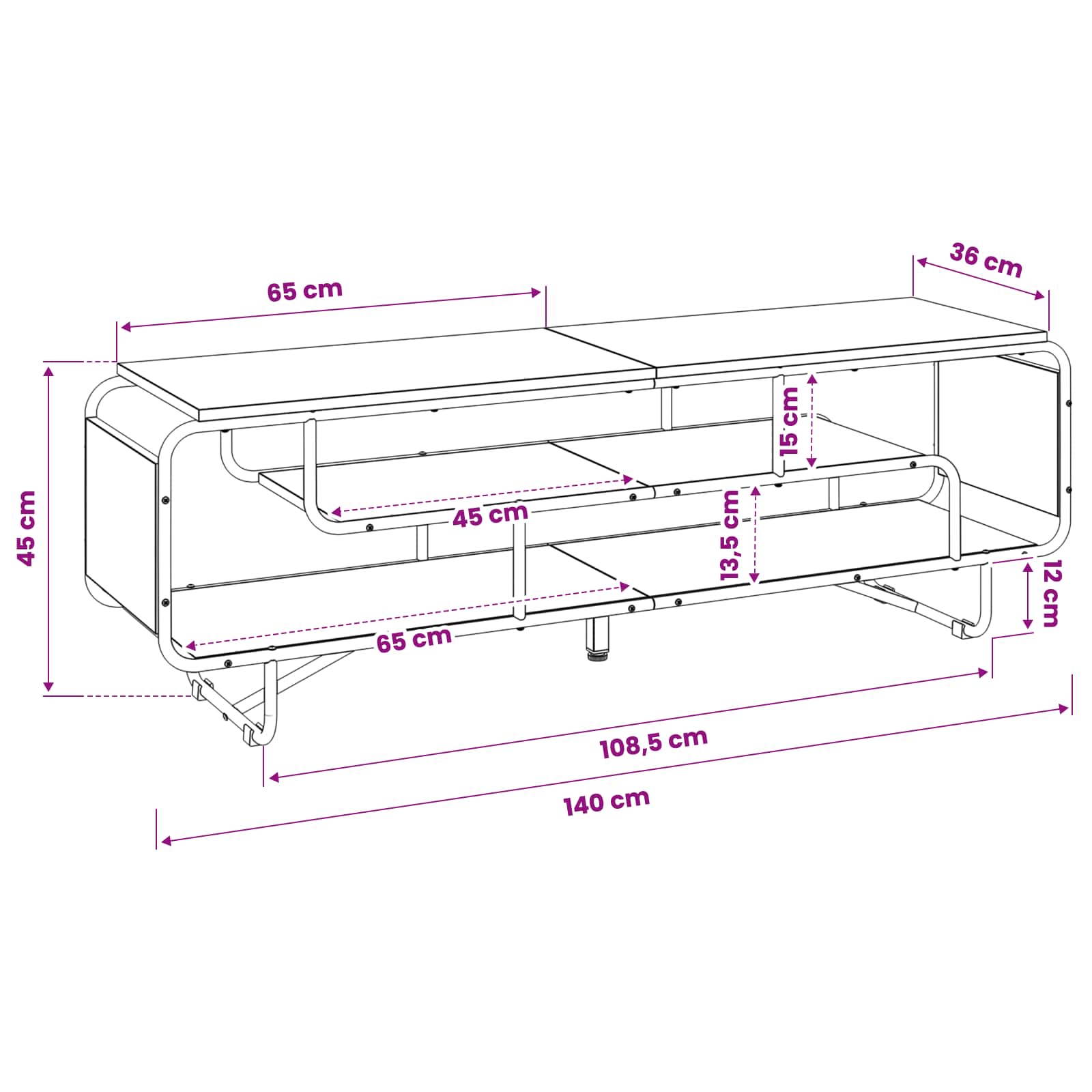Βάση TV 140 x 36 x 45 εκ. Μαύρη Δρυς Επεξεργασμένο Ξύλο - Pakobazaar