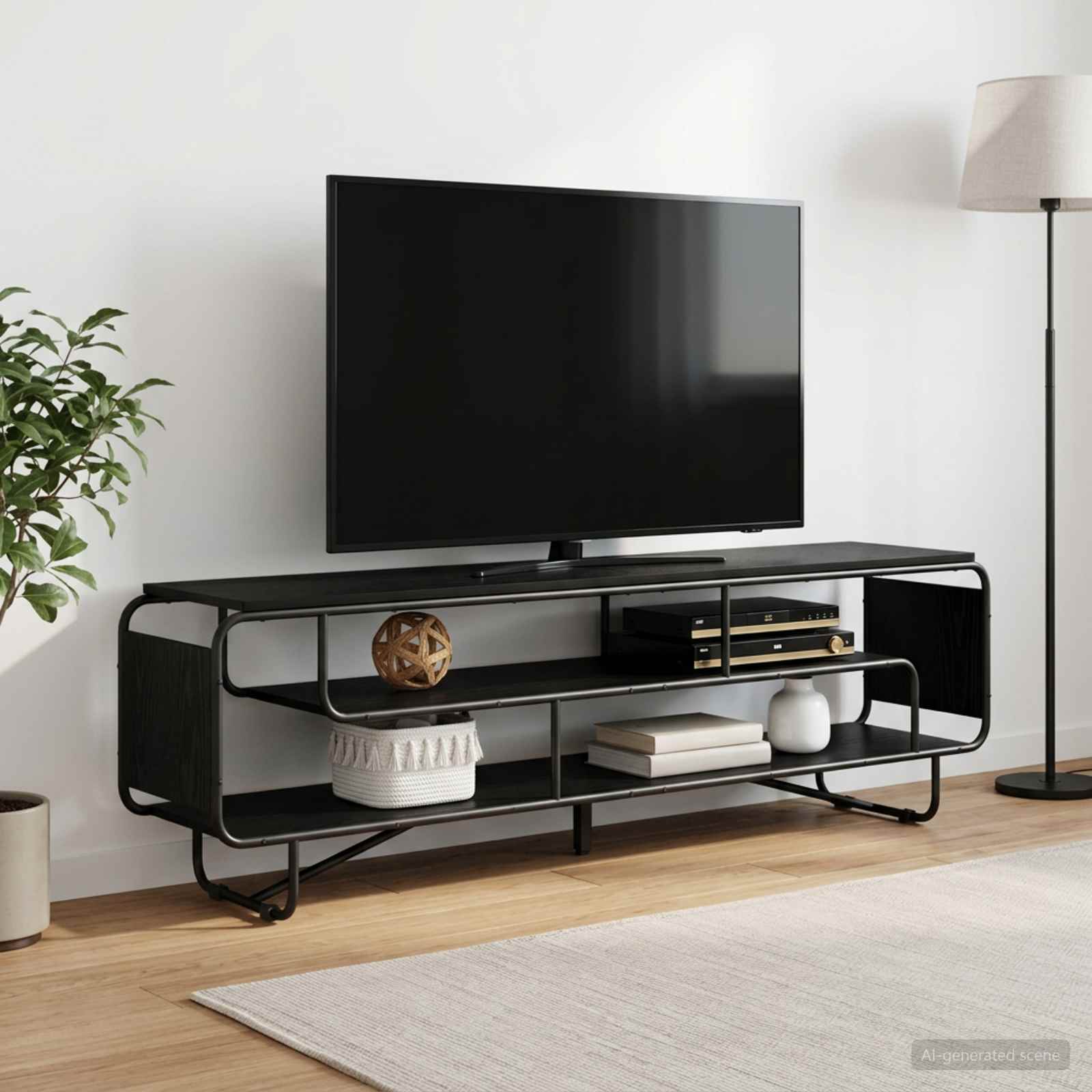Βάση TV 180 x 36 x 45 εκ. Μαύρη Δρυς Επεξεργασμένο Ξύλο - Pakobazaar