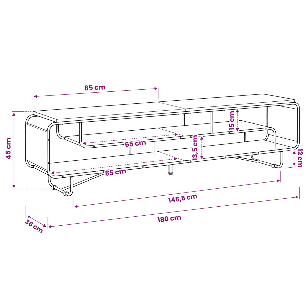 Βάση TV 180 x 36 x 45 εκ. Μαύρη Δρυς Επεξεργασμένο Ξύλο - Pakobazaar
