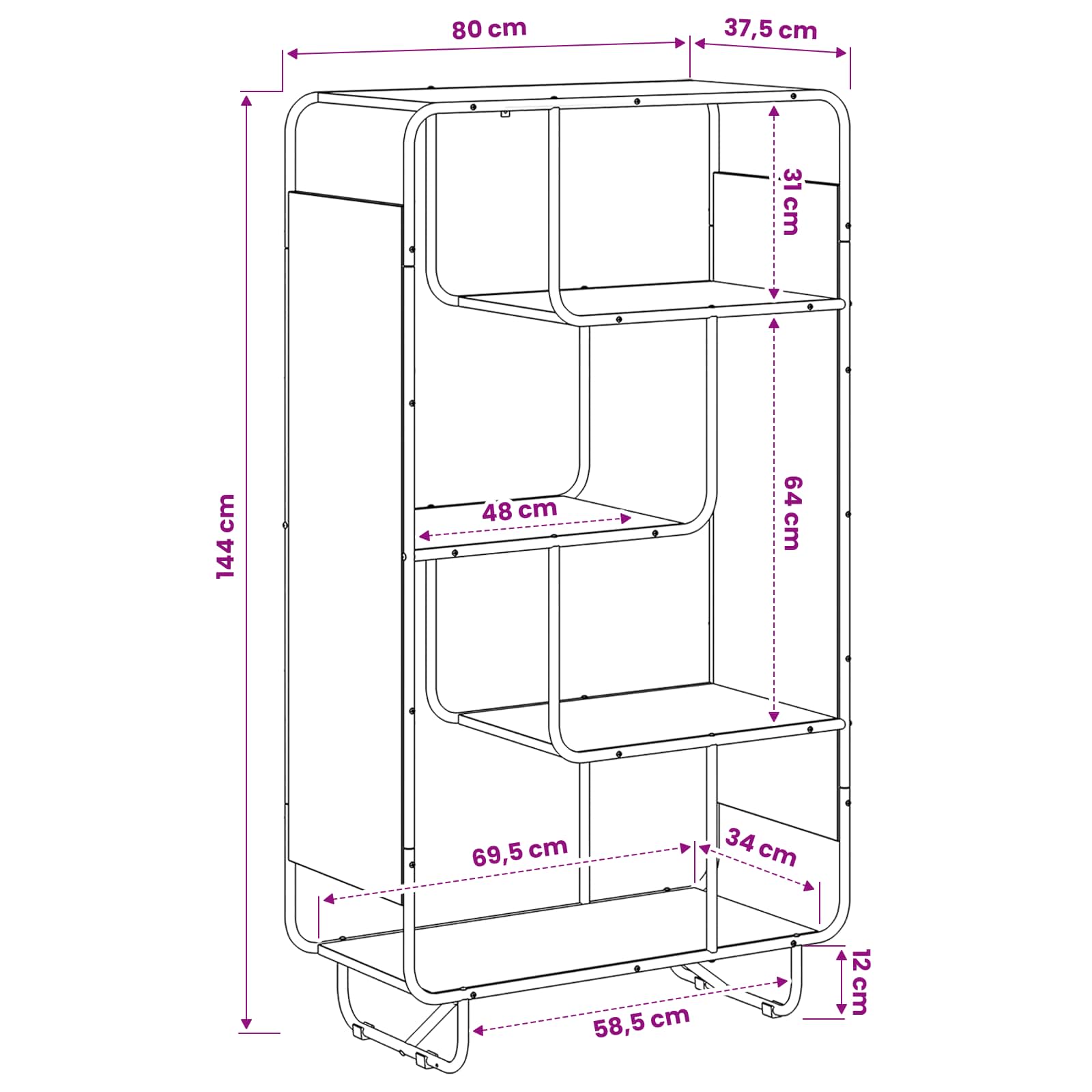 Ψηλός μπουφές Μαύρη Δρυς 80 x 37.5 x 144 cm Επεξεργασμένο Ξύλο - Pakobazaar