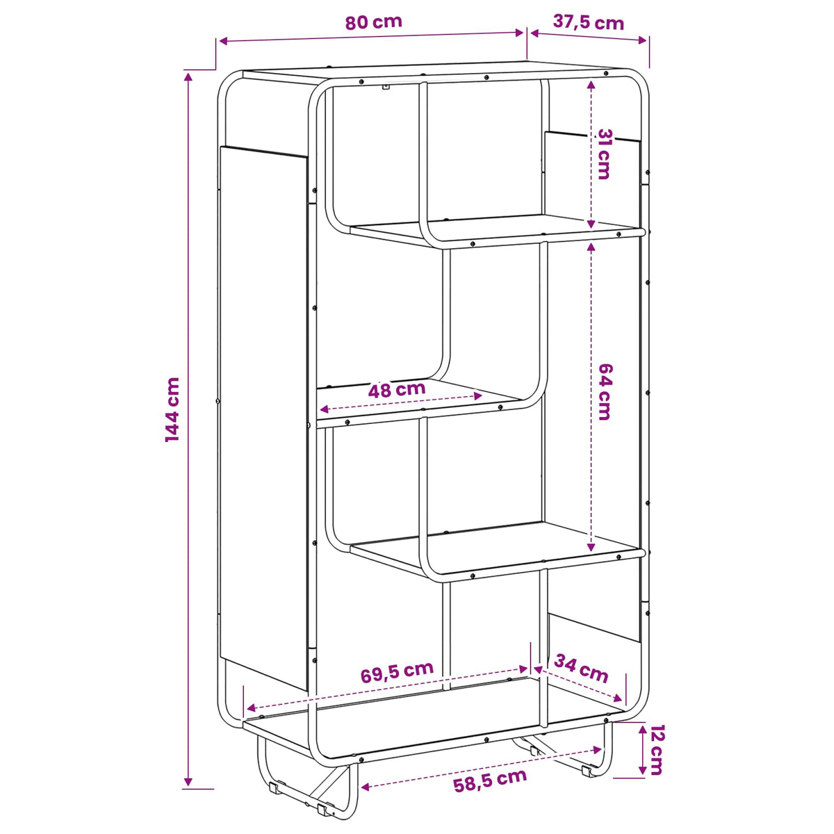 Ψηλός μπουφές Sonoma Δρυς 80 x 37.5 x 144 cm Επεξεργασμένο Ξύλο