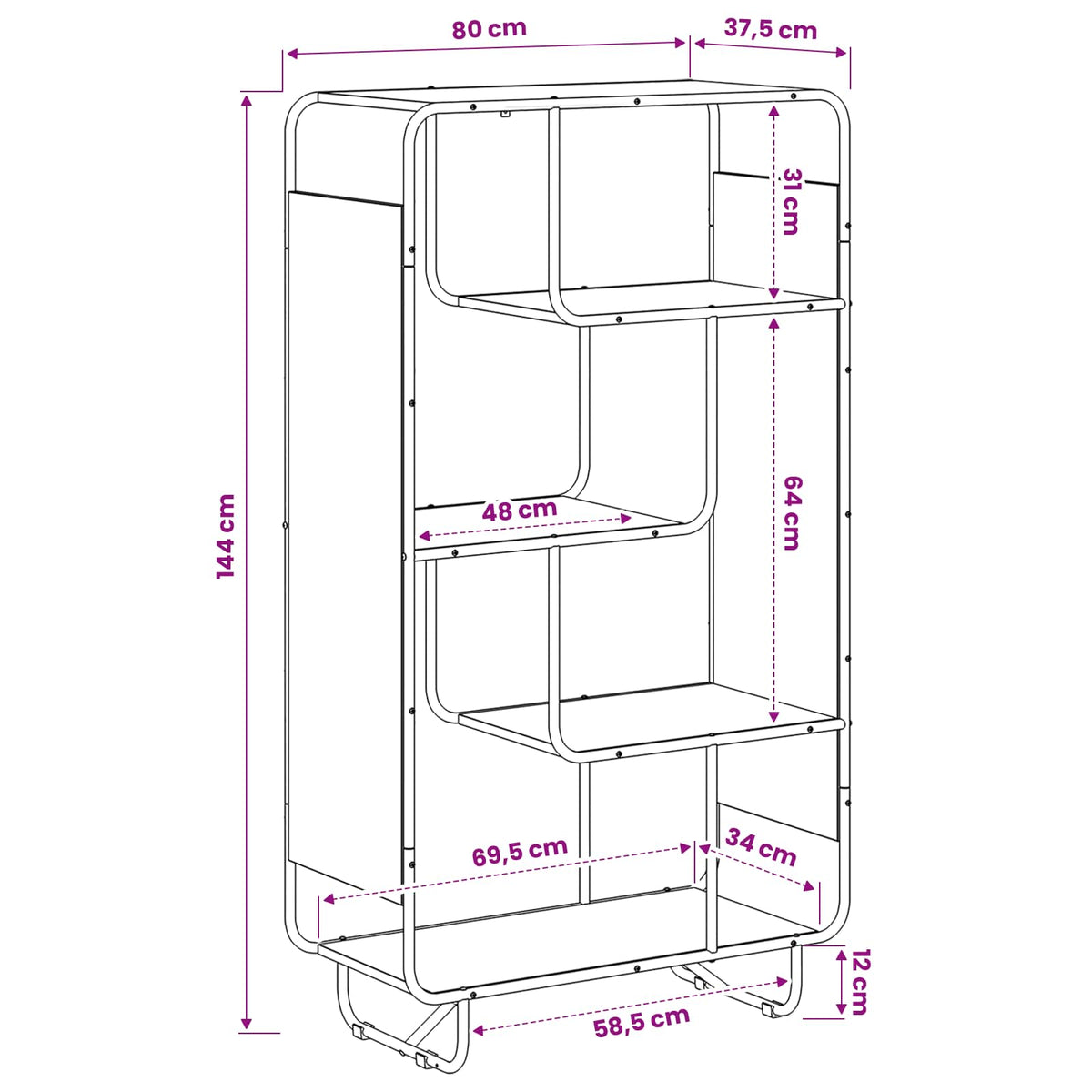 Ψηλός μπουφές Καπνισμένο Ξύλο Δρυός 80 x 37.5 x 144 cm