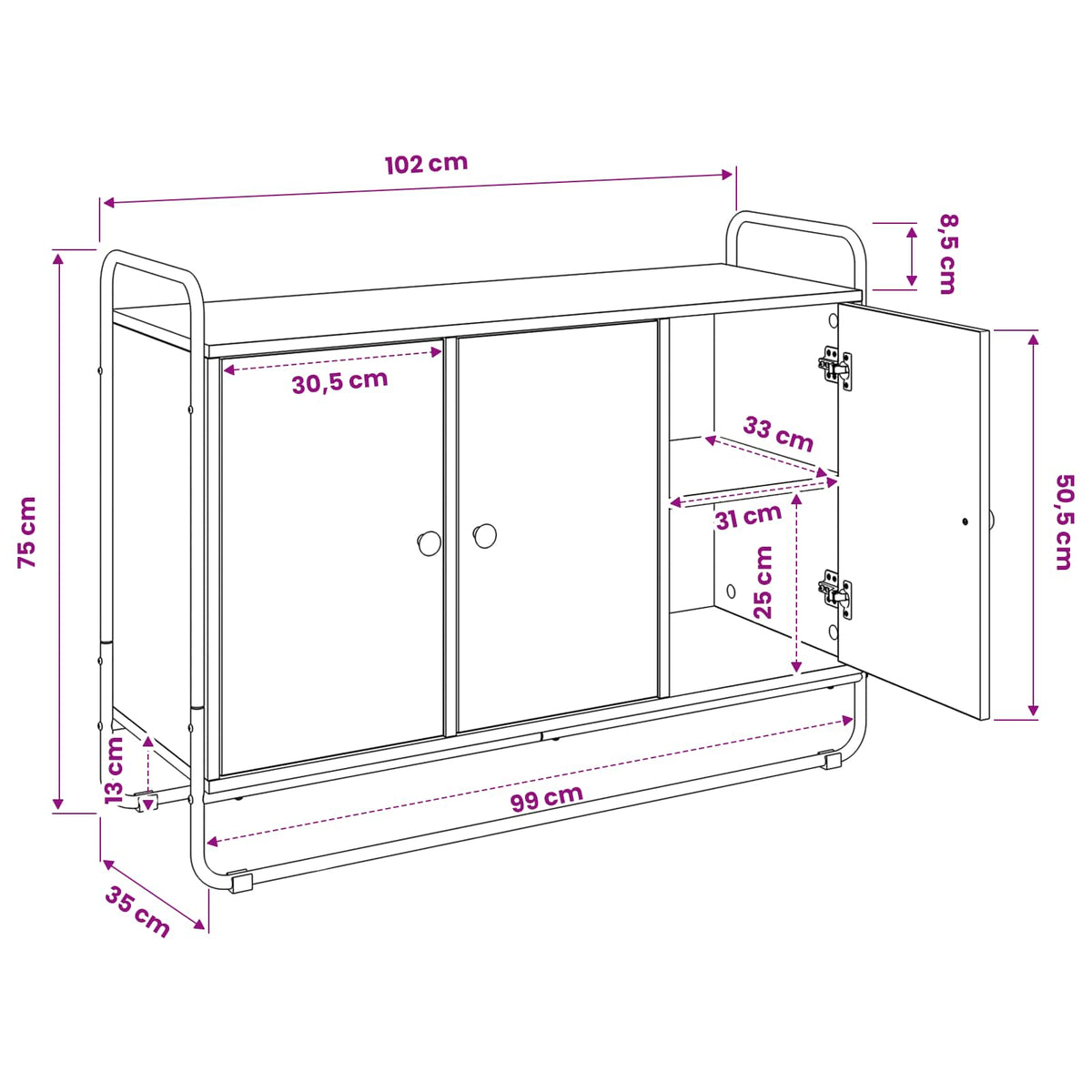 Μπουφές Γκρι Sonoma 102 x 35 x 75 εκ Επεξεργασμένο Ξύλο - Pakobazaar
