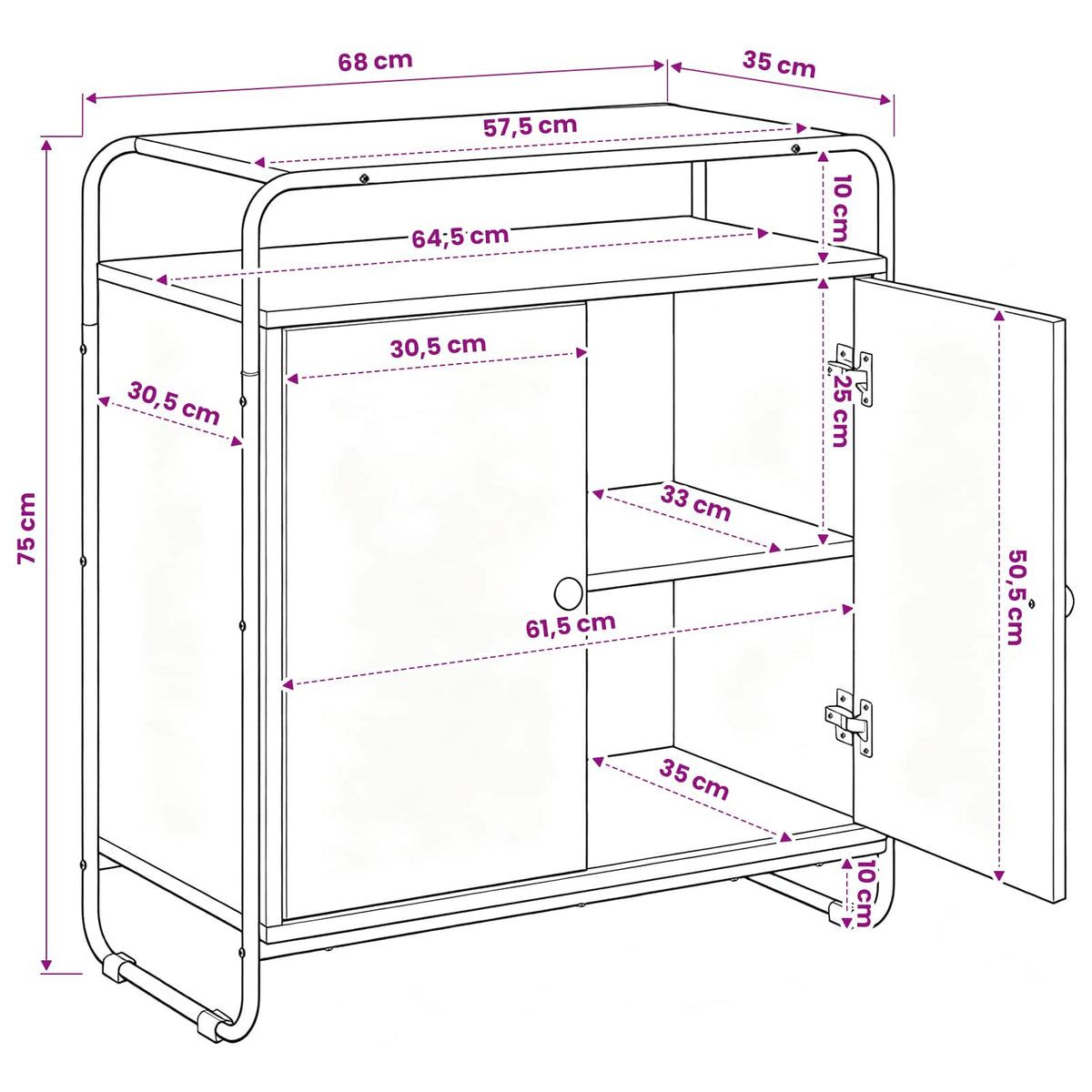 Μπουφές Γκρι Sonoma 68 x 35 x 75 cm Επεξεργασμένο Ξύλο