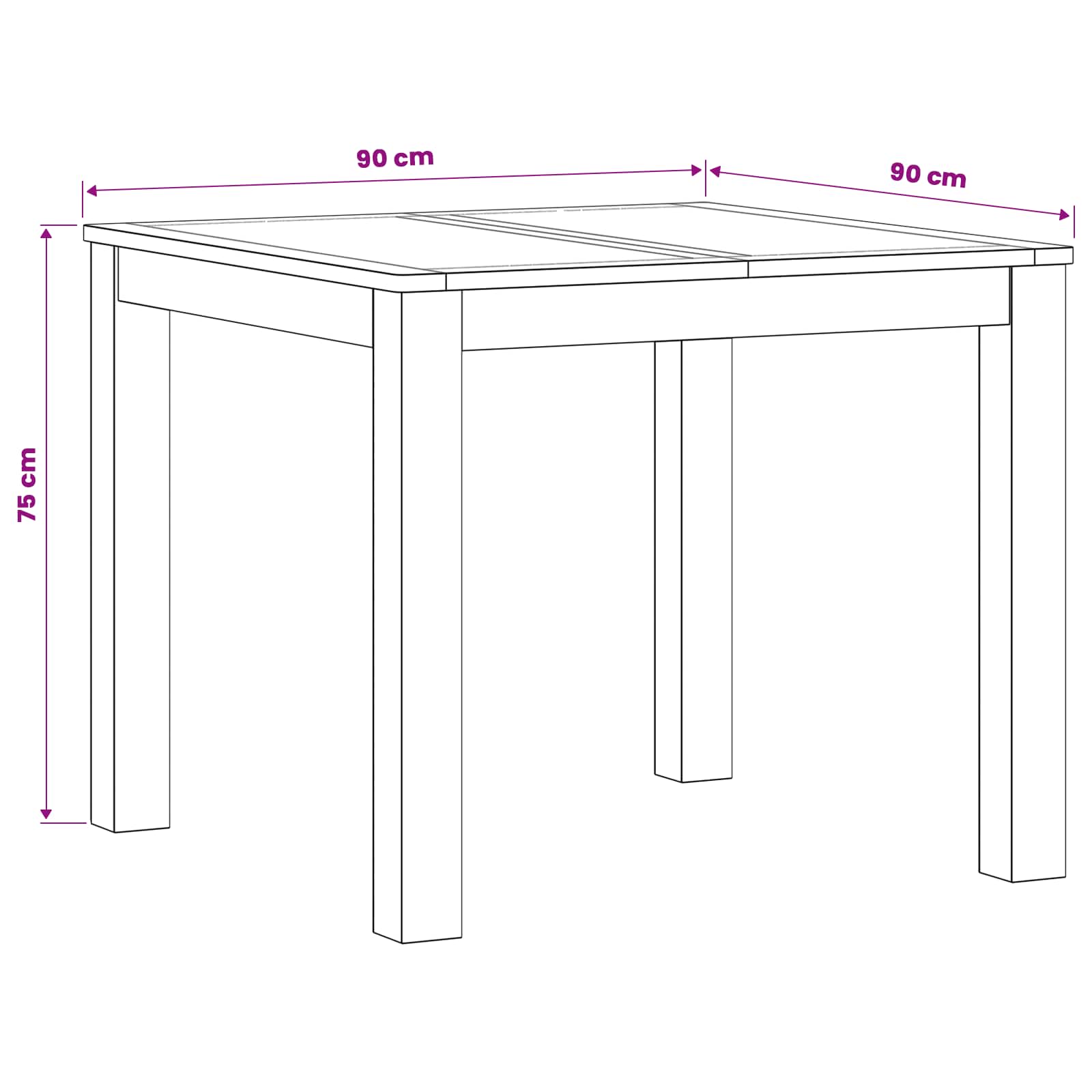 Τραπεζαρία 90 x 90 x 75 cm Στερεό Ξύλο Δρυός Φυσικό τετράγωνο - Pakobazaar