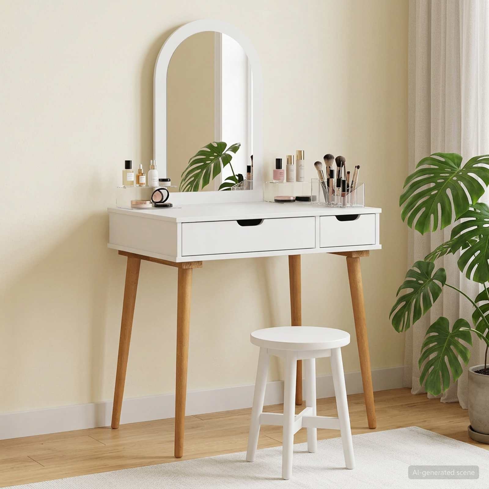 Σετ Τραπεζιού Μακιγιάζ FAUSKE 2 pcs Λευκό 76 x 50 x 143 εκ - Pakobazaar