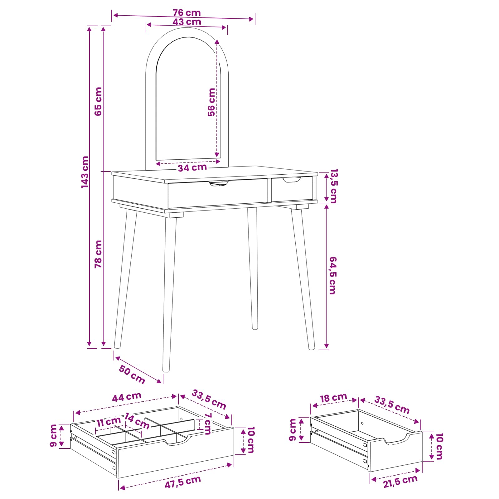 Σετ Τραπεζιού Μακιγιάζ FAUSKE 2 pcs Λευκό 76 x 50 x 143 εκ - Pakobazaar