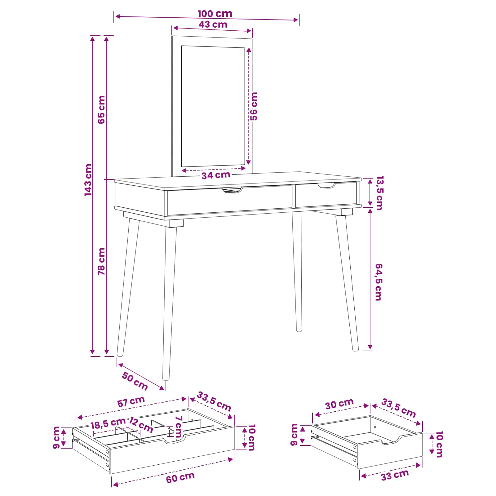 Σετ Τραπεζιού Μακιγιάζ FAUSKE 2 pcs Λευκό 100 x 50 x 143 εκ - Pakobazaar