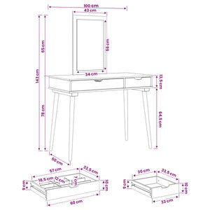 Σετ Τραπεζιού Μακιγιάζ FAUSKE 2 pcs Λευκό 100 x 50 x 143 εκ - Pakobazaar