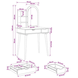 Σετ Τραπεζιού Μακιγιάζ FAUSKE 3 pcs Λευκό 76 x 50 x 143 εκ - Pakobazaar
