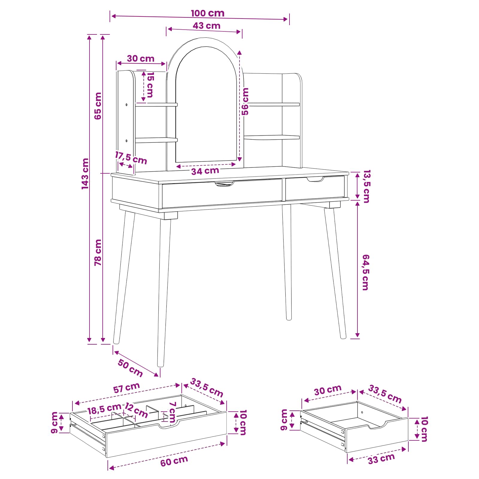 Σετ Τραπεζιού Μακιγιάζ FAUSKE 4 pcs Λευκό 100 x 50 x 143 εκ
