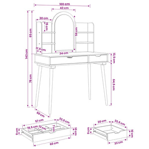 Σετ Τραπεζιού Μακιγιάζ FAUSKE 4 pcs Λευκό 100 x 50 x 143 εκ - Pakobazaar