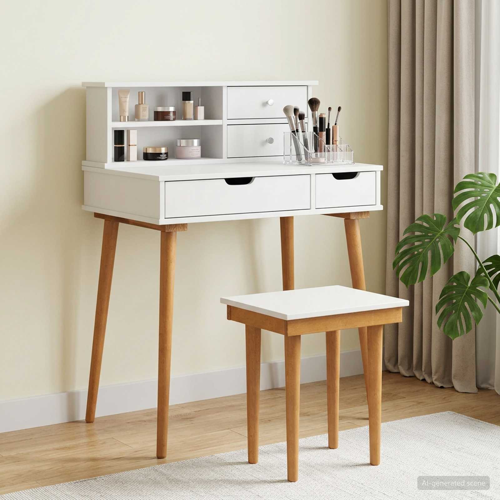 Σετ Τραπεζιού Μακιγιάζ FAUSKE 3 pcs Λευκό 76 x 50 x 103,5 εκ - Pakobazaar