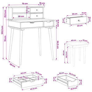 Σετ Τραπεζιού Μακιγιάζ FAUSKE 3 pcs Λευκό 76 x 50 x 103,5 εκ - Pakobazaar