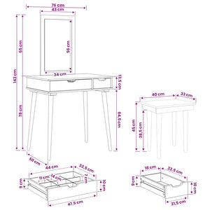 Σετ Τραπεζιού Μακιγιάζ FAUSKE 3 pcs Λευκό 76 x 50 x 143 εκ - Pakobazaar