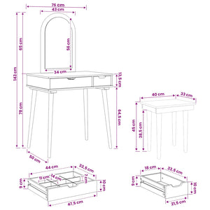 Σετ Τραπεζιού Μακιγιάζ FAUSKE 3 pcs Λευκό 76 x 50 x 143 εκ - Pakobazaar
