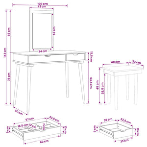 Σετ Τραπεζιού Μακιγιάζ FAUSKE 3 pcs Λευκό 100 x 50 x 143 εκ - Pakobazaar