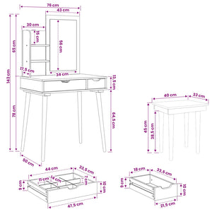 Σετ Τραπεζιού Μακιγιάζ FAUSKE 4 pcs Λευκό 76 x 50 x 143 εκ - Pakobazaar