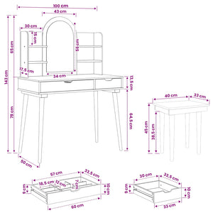 Σετ Τραπεζιού Μακιγιάζ FAUSKE 5 pcs Λευκό 100 x 50 x 143 εκ - Pakobazaar