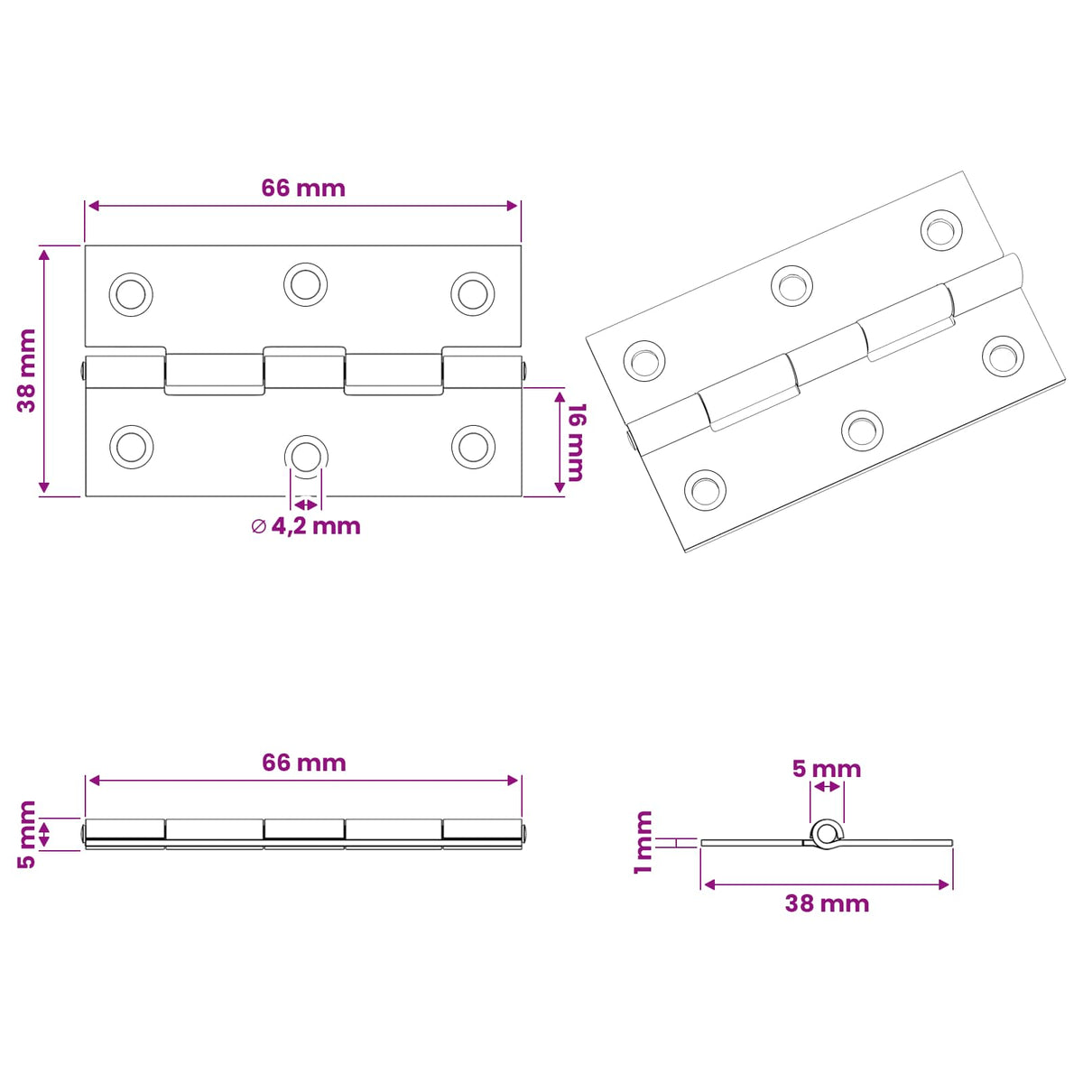 Άξονας 48 τμχ. 66 x 38 x 5 mm Ασημί Ατσάλι
