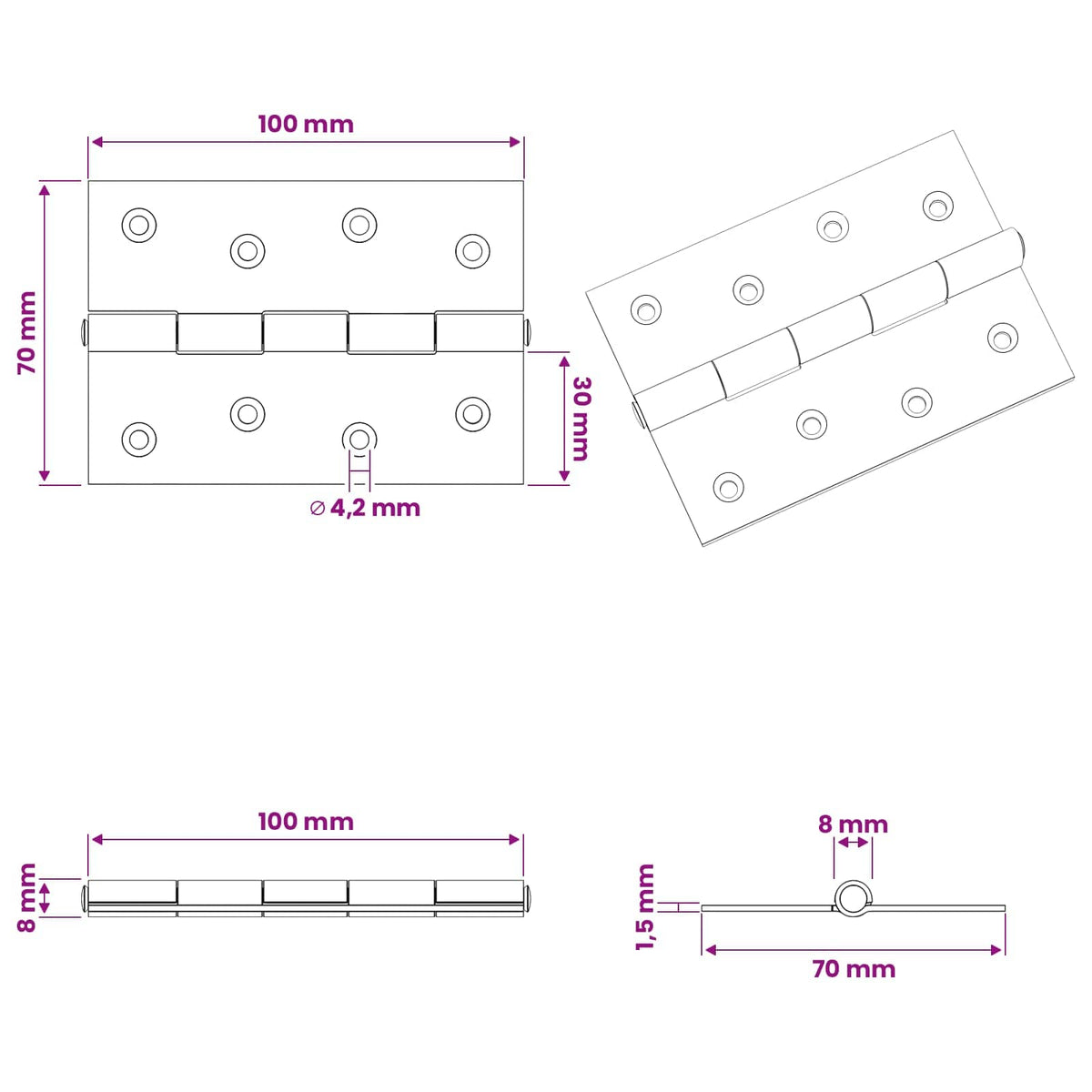 Άξονας 48 τμχ. 100 x 70 x 8 mm Ασημί Ατσάλι