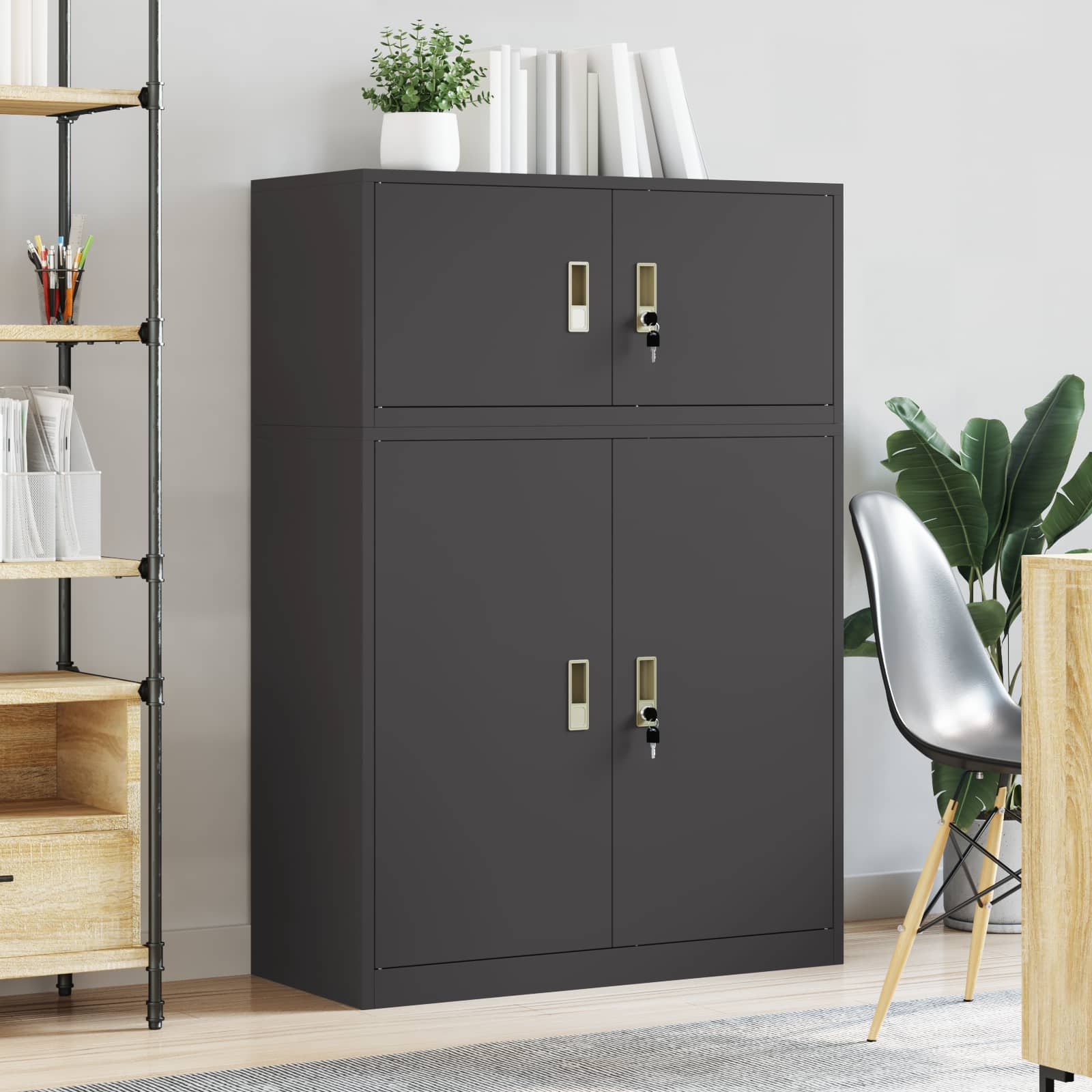Ντουλάπι αποθήκευσης 2 τμχ. Μαύρο 90 x 40 x 130 cm Ατσάλι