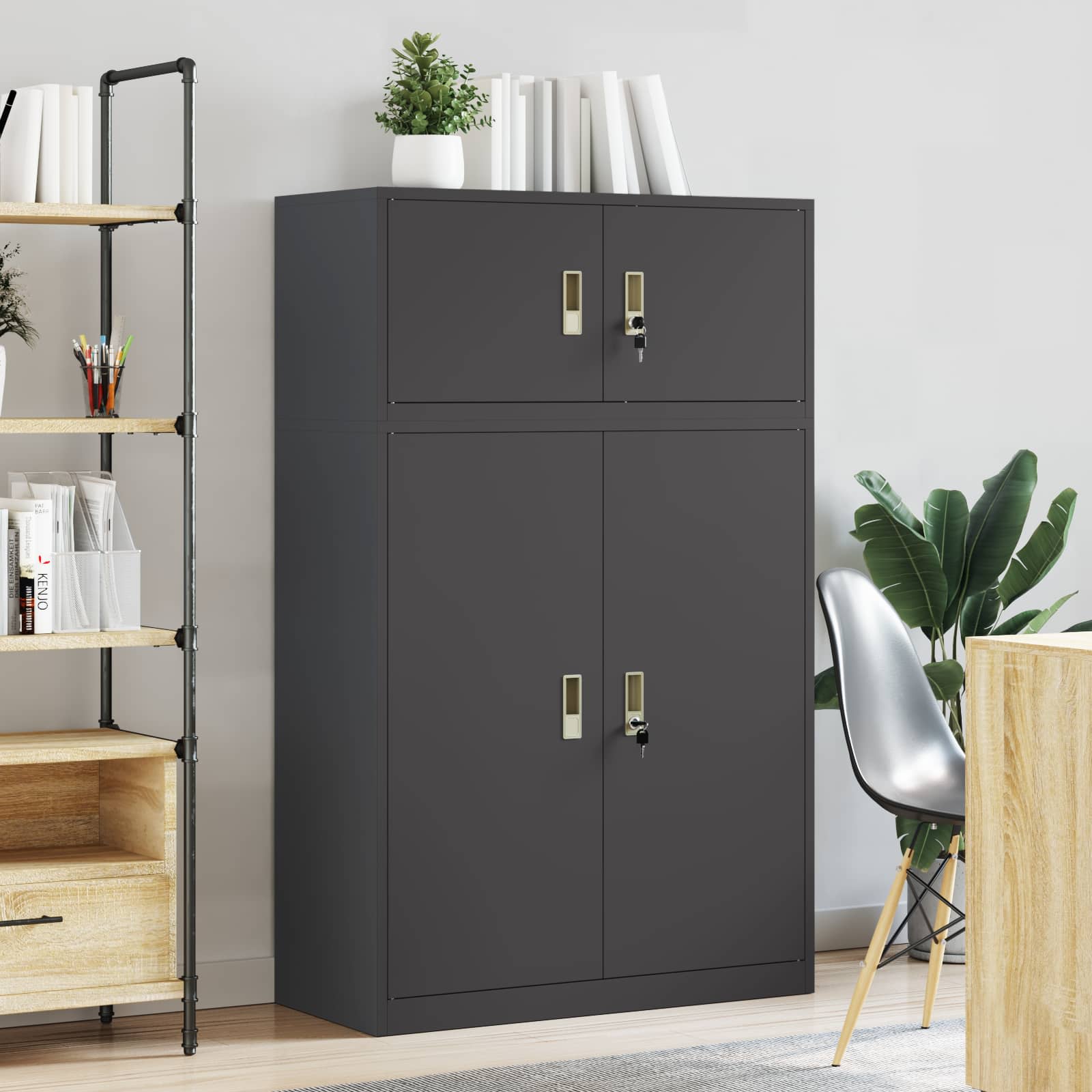 Ντουλάπι αποθήκευσης 2 τμχ. Μαύρο 90 x 40 x 145 cm Ατσάλι