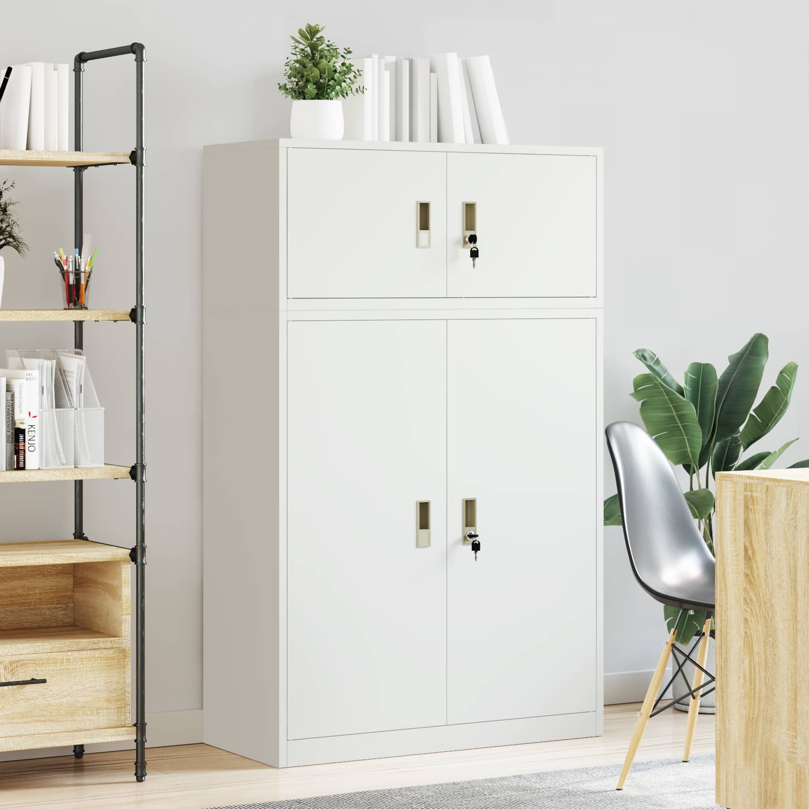 Ντουλάπι αποθήκευσης 2 τμχ. Λευκός 90 x 40 x 145 cm Ατσάλι