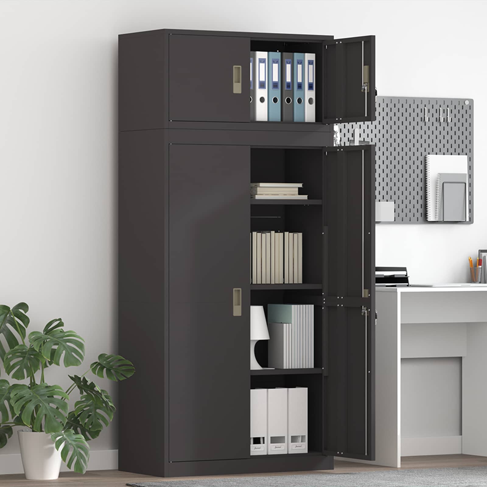 Ντουλάπι αποθήκευσης 2 τμχ. Μαύρο 80 x 40 x 180 cm Ατσάλι - Pakobazaar