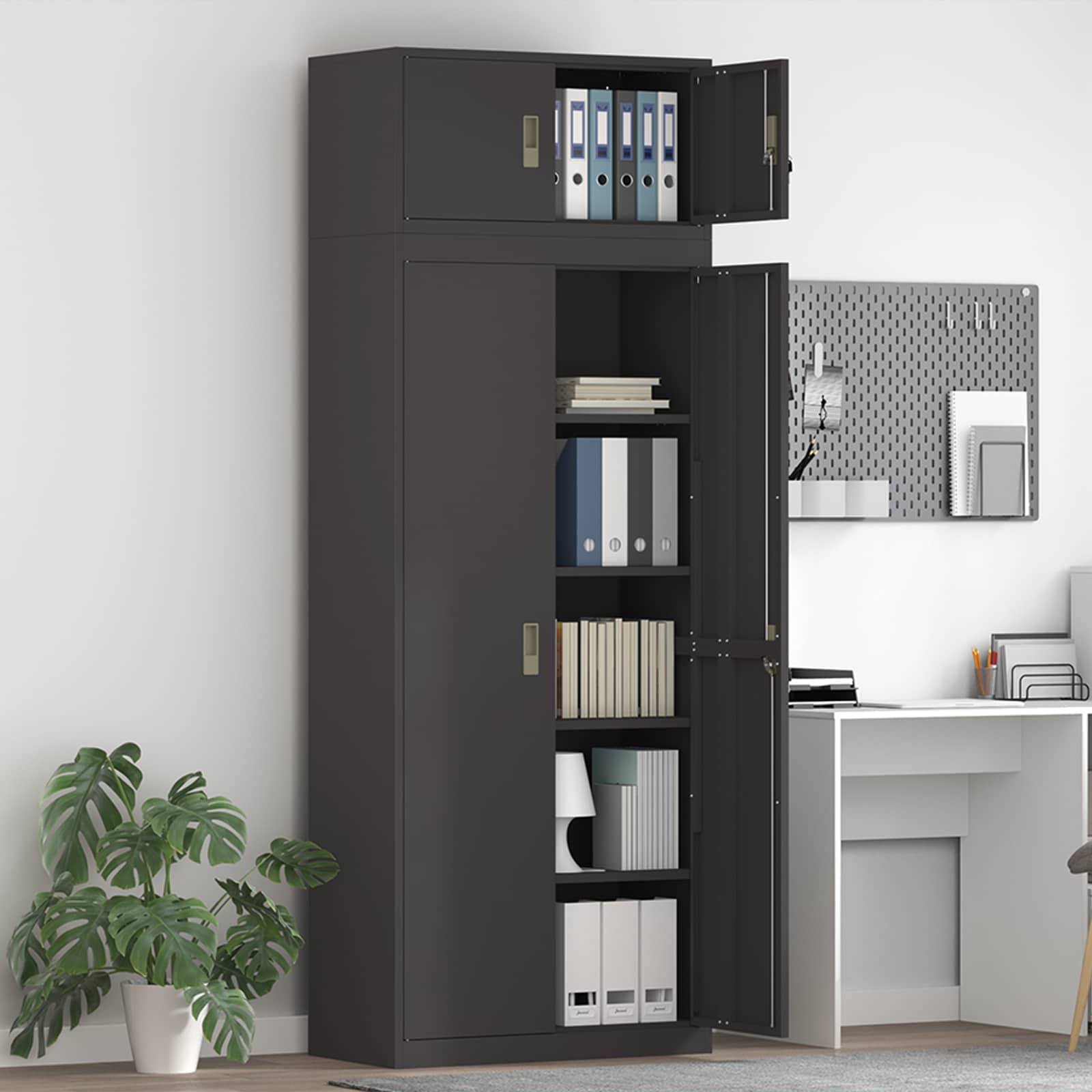 Ντουλάπι αποθήκευσης 2 τμχ. Μαύρο 80 x 40 x 220 εκ Ατσάλι