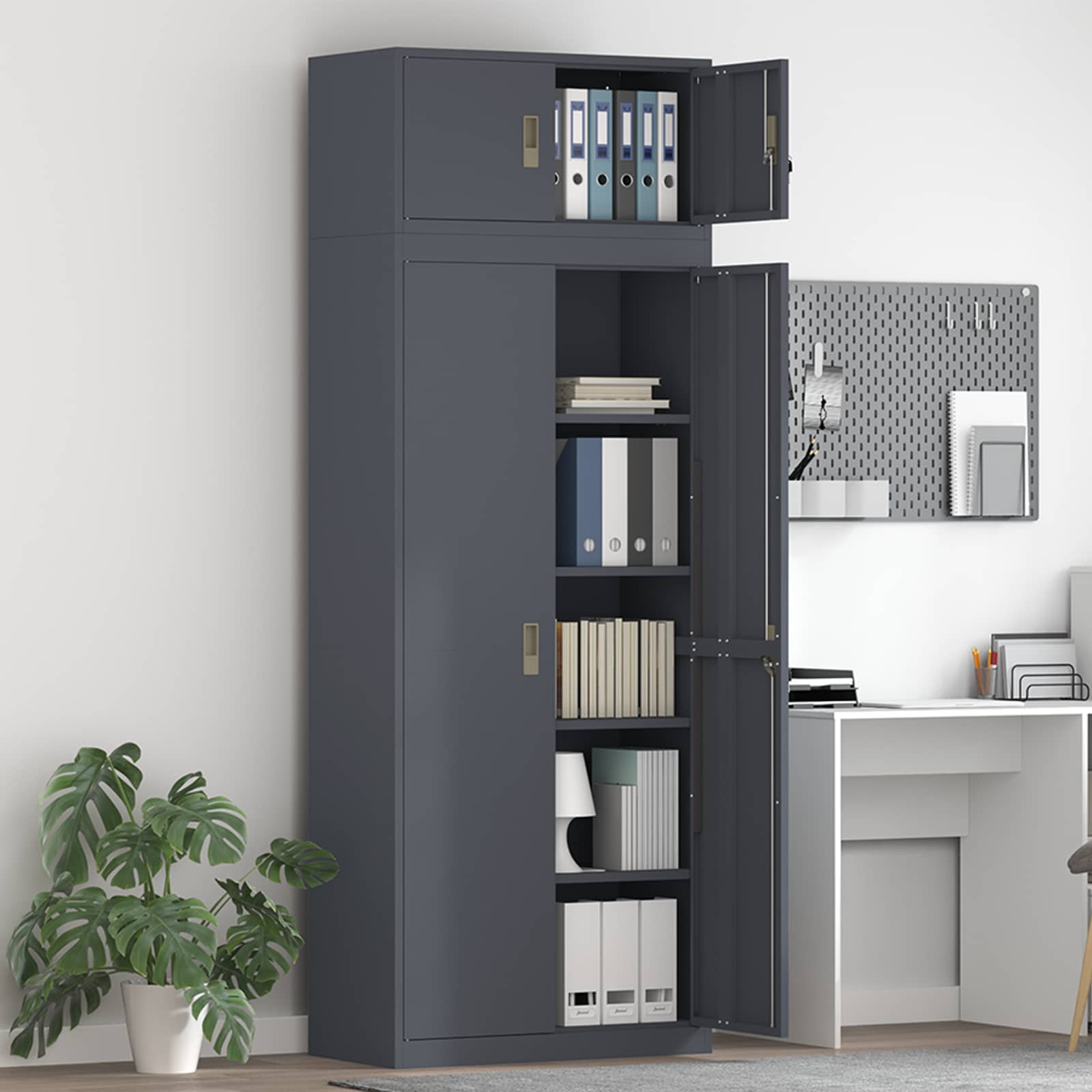 Ντουλάπι αποθήκευσης 2 τμχ. Ανθρακί 80 x 40 x 220 εκ Ατσάλι