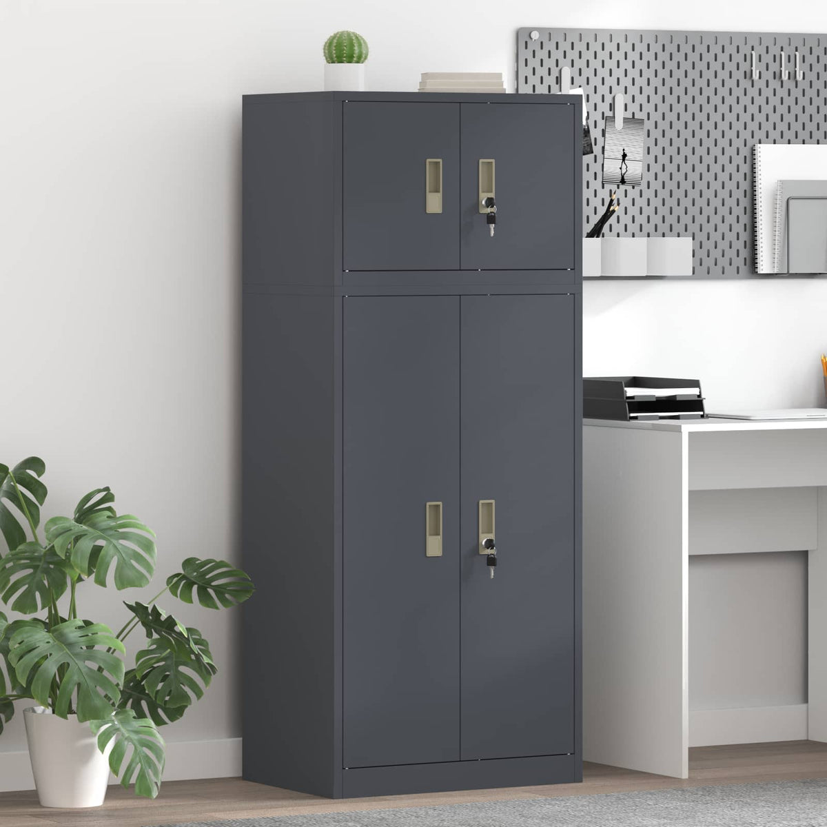 Ντουλάπι αποθήκευσης 2 τμχ. Ανθρακί 60 x 40 x 145 εκ Ατσάλι