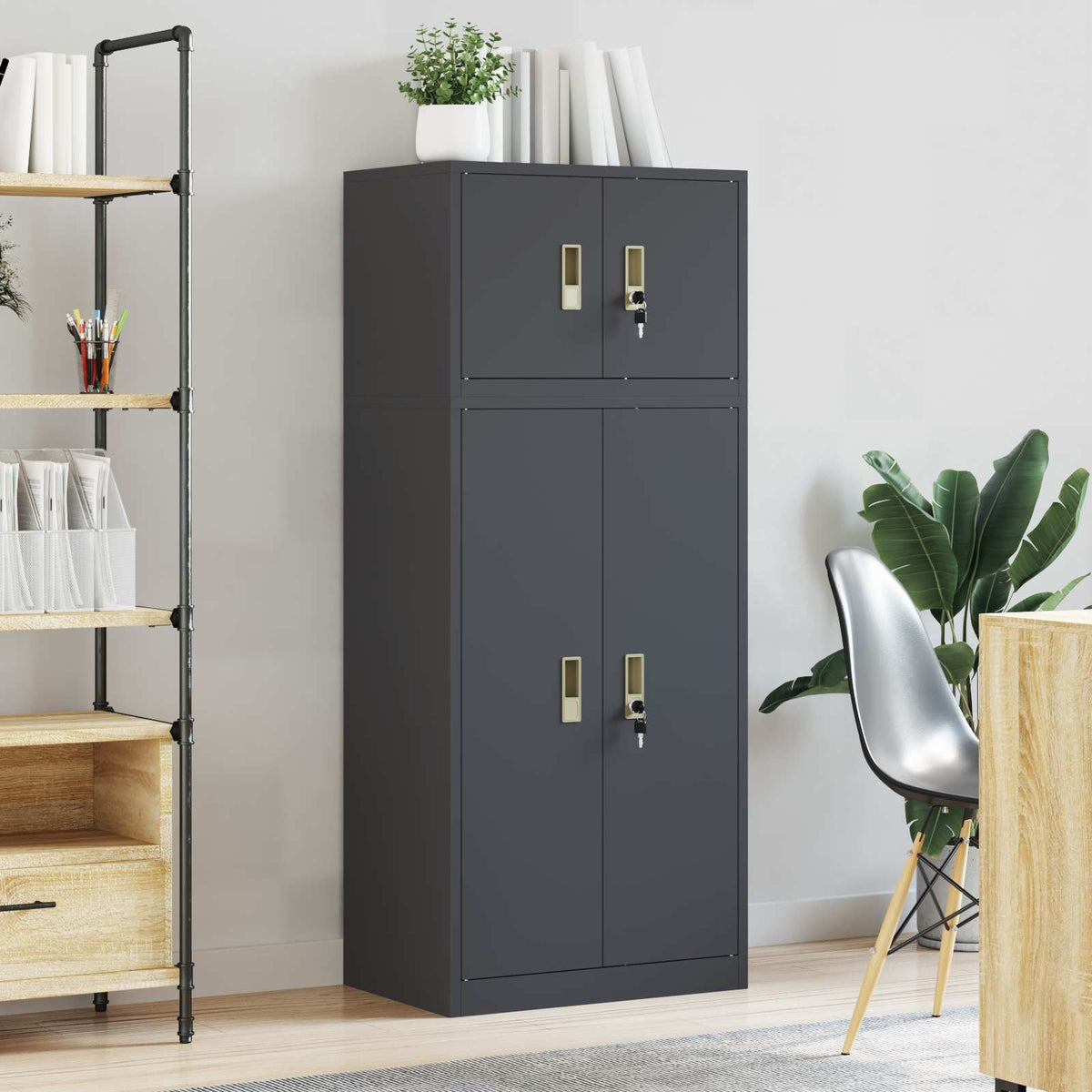 Ντουλάπι αποθήκευσης 2 τμχ. Ανθρακί 60 x 40 x 145 εκ Ατσάλι