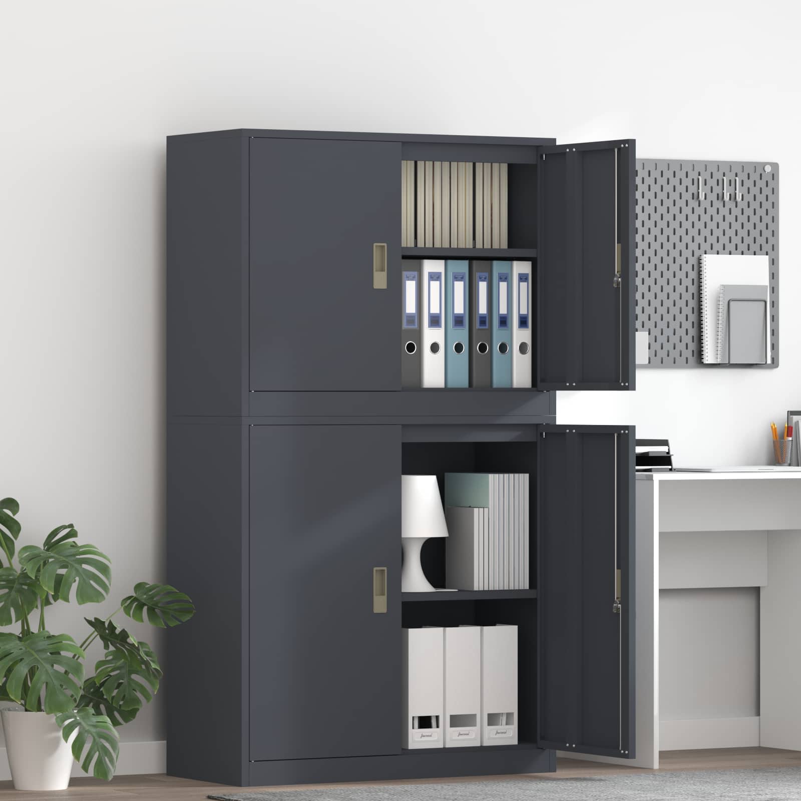 Ντουλάπι αποθήκευσης 2 τμχ. Ανθρακί 90 x 40 x 160 εκ Ατσάλι