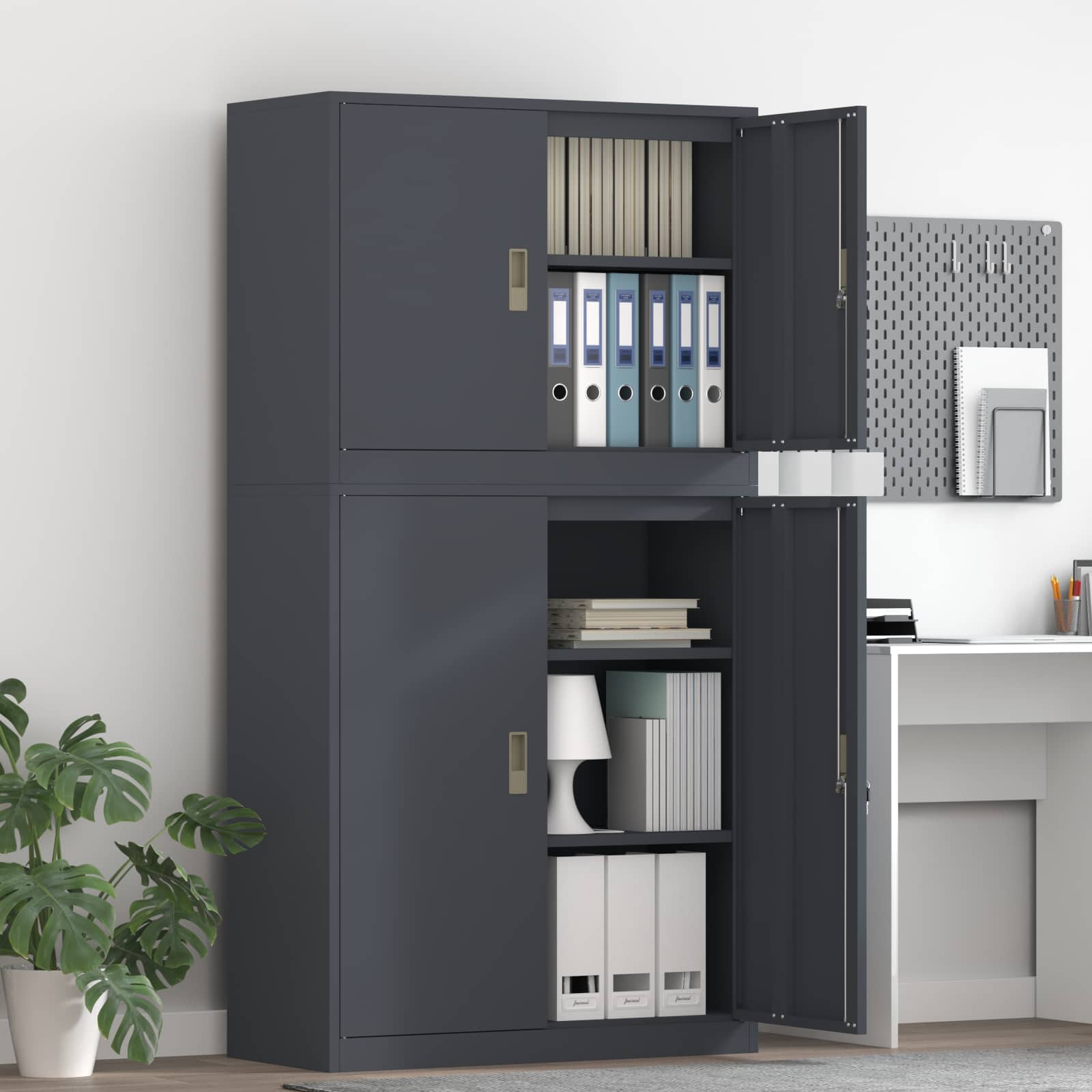 Ντουλάπι αποθήκευσης 2 τμχ. Ανθρακί 90 x 40 x 175 εκ Ατσάλι - Pakobazaar