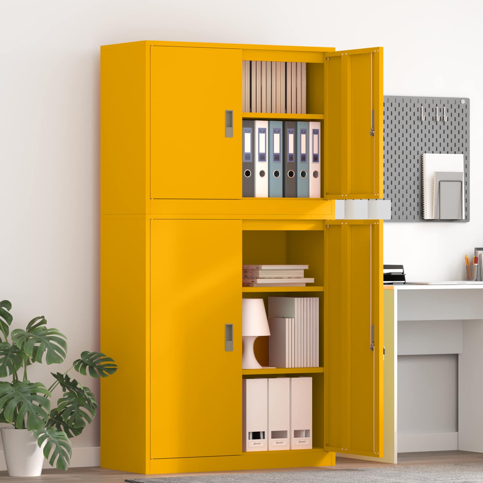 Ντουλάπι αποθήκευσης 2 τμχ. Μουσταρδί 90 x 40 x 175 εκ Ατσάλι