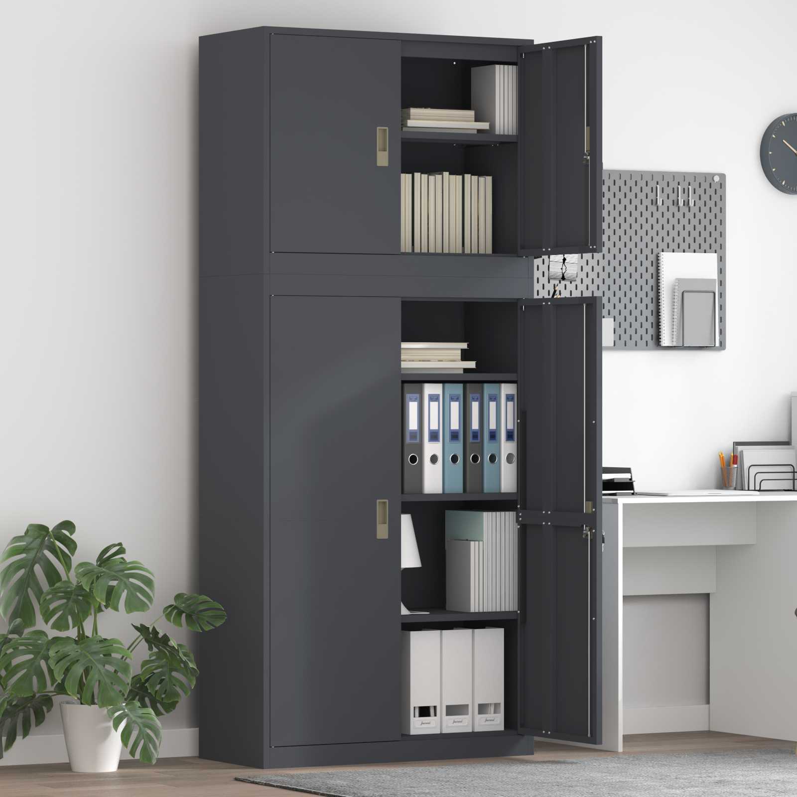 Ντουλάπι αποθήκευσης 2 τμχ. Ανθρακί 90 x 40 x 210 εκ Ατσάλι