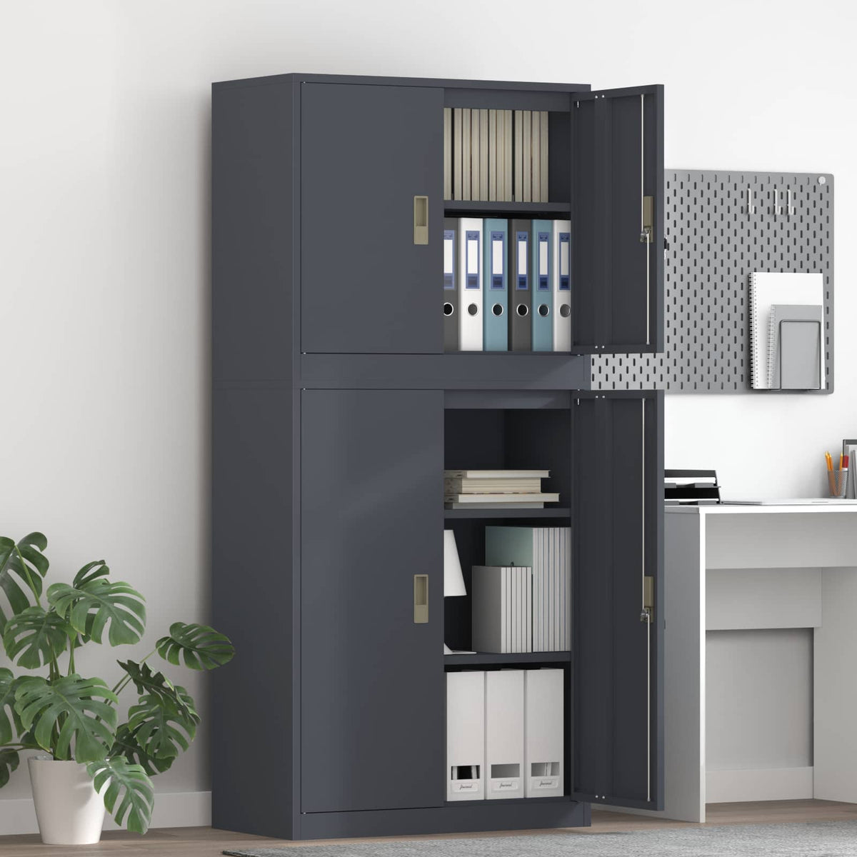 Ντουλάπι αποθήκευσης 2 τμχ. Ανθρακί 80 x 40 x 175 εκ Ατσάλι