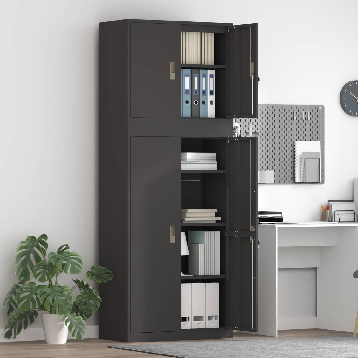 Ντουλάπι αποθήκευσης 2 τμχ. Μαύρο 80 x 40 x 210 εκ Ατσάλι - Pakobazaar