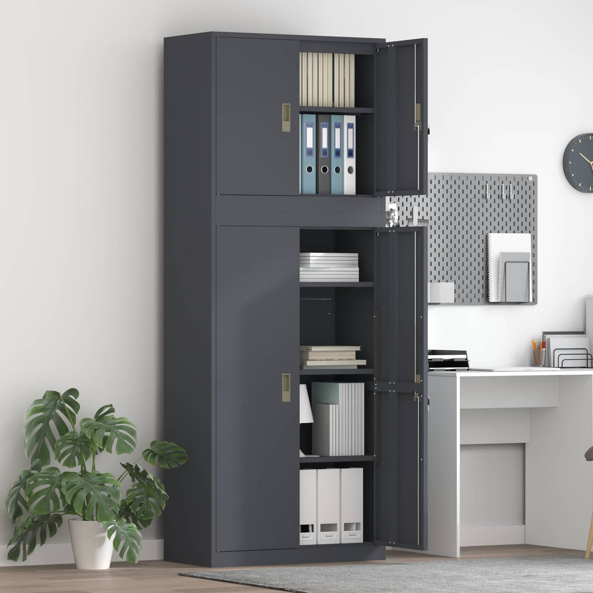 Ντουλάπι αποθήκευσης 2 τμχ. Ανθρακί 80 x 40 x 210 εκ Ατσάλι - Pakobazaar