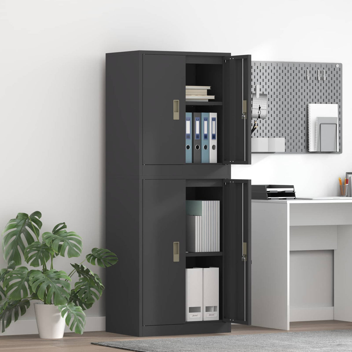 Ντουλάπι αποθήκευσης 2 τμχ. Μαύρο 60 x 40 x 160 εκ Ατσάλι - Pakobazaar