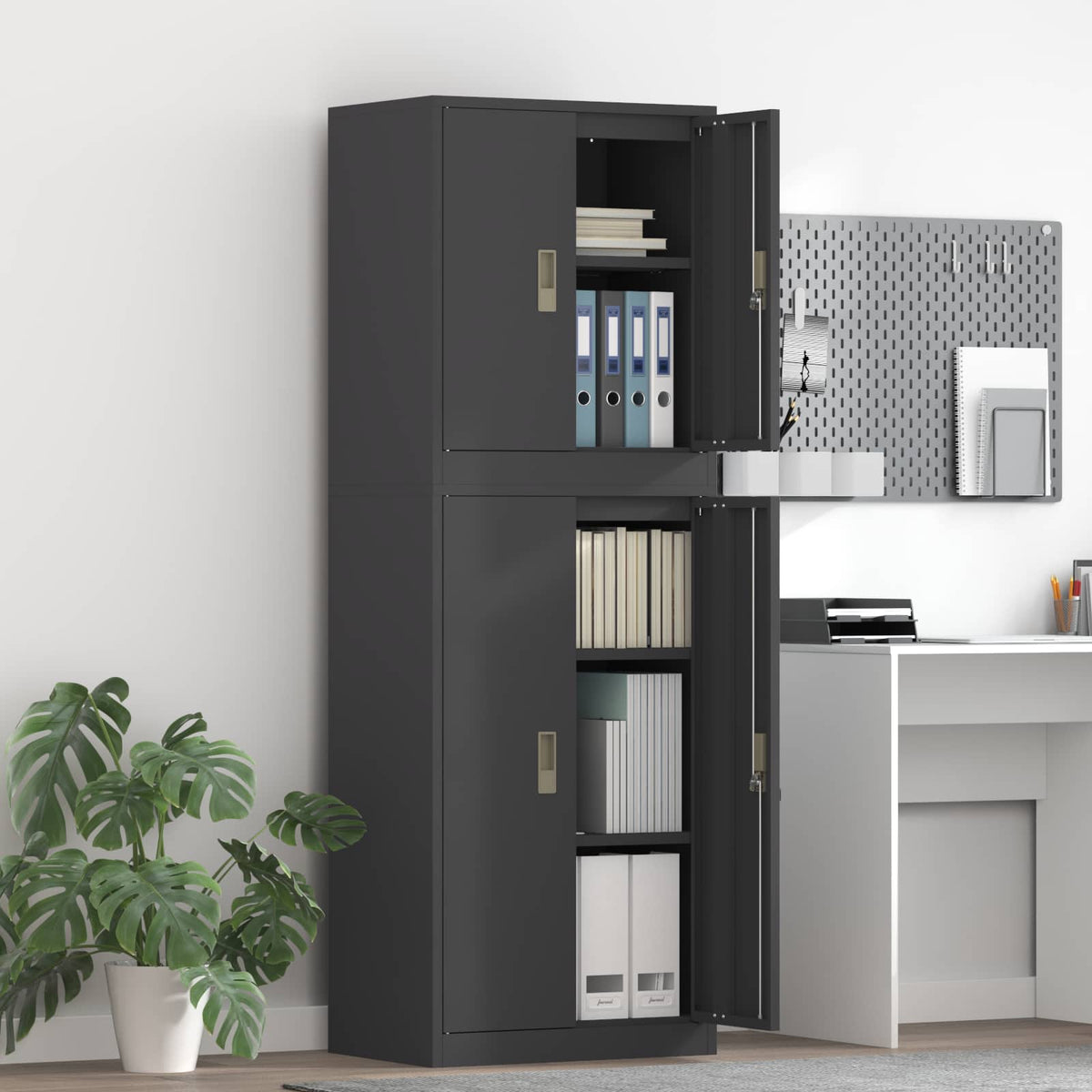 Ντουλάπι αποθήκευσης 2 τμχ. Μαύρο 60 x 40 x 175 εκ Ατσάλι - Pakobazaar