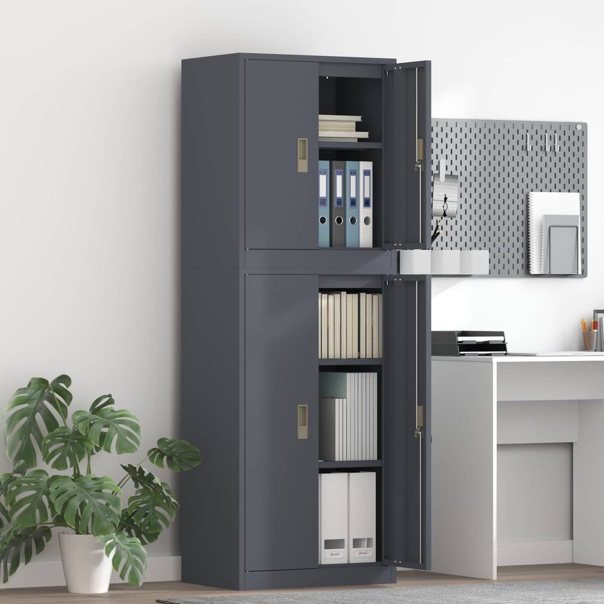 Ντουλάπι αποθήκευσης 2 τμχ. Ανθρακί 60 x 40 x 175 εκ Ατσάλι - Pakobazaar