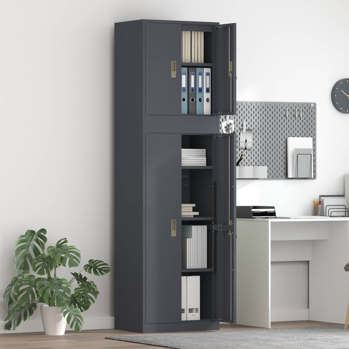 Ντουλάπι αποθήκευσης 2 τμχ. Ανθρακί 60 x 40 x 210 εκ Ατσάλι - Pakobazaar