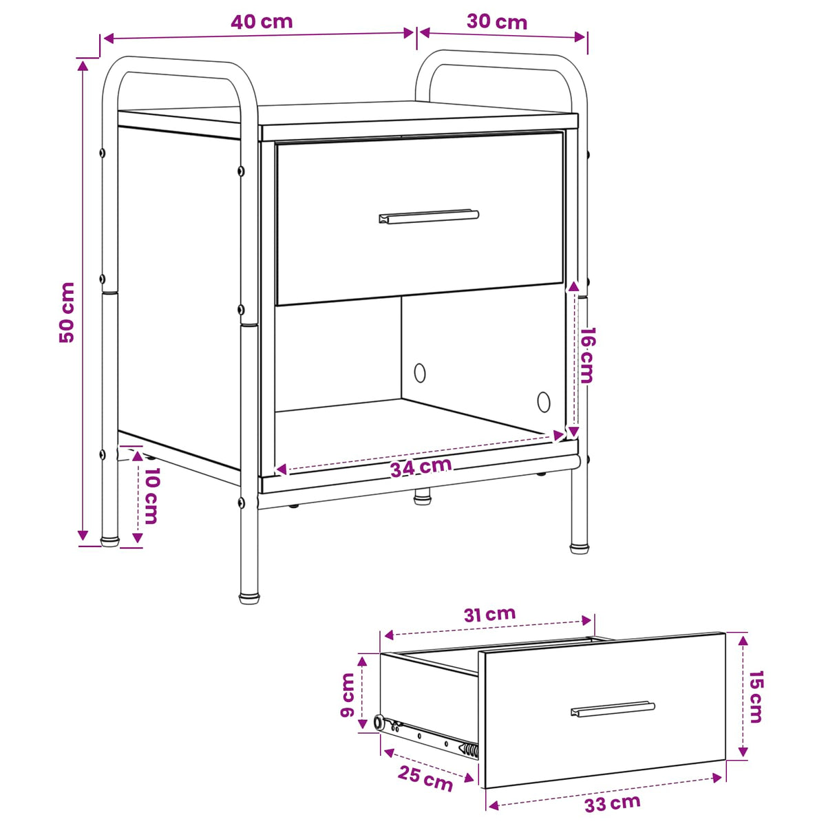 Κομοδίνο 2 τμχ. Καπνισμένο Ξύλο Δρυός 40 x 30 x 50 cm - Pakobazaar
