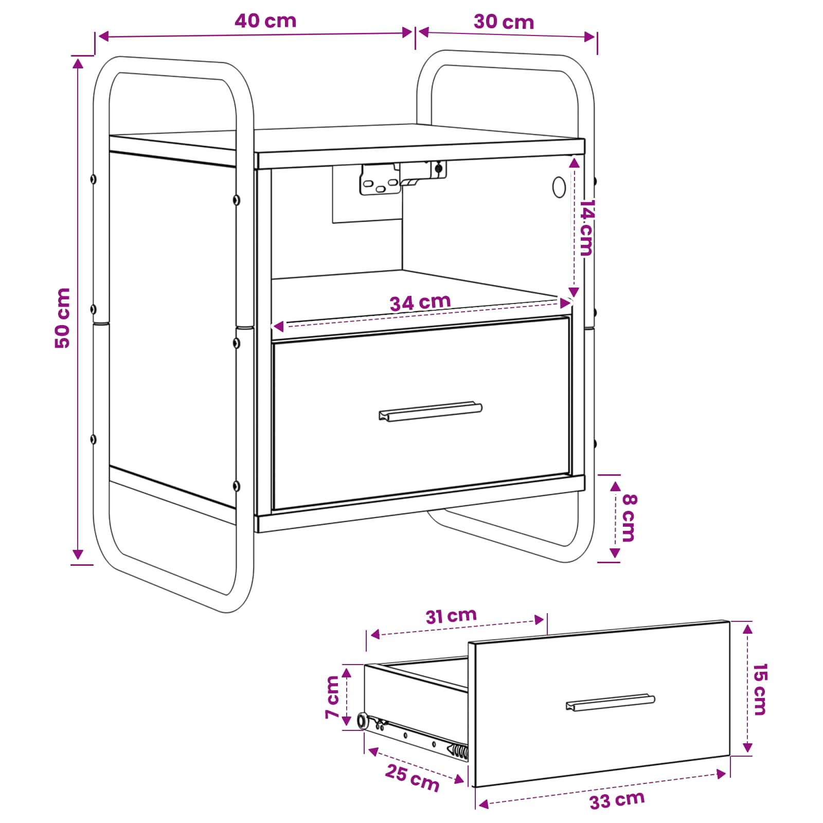 Κρεμαστό Κομοδίνο Παλαιωμένο ξύλο 40 x 30 x 50 cm