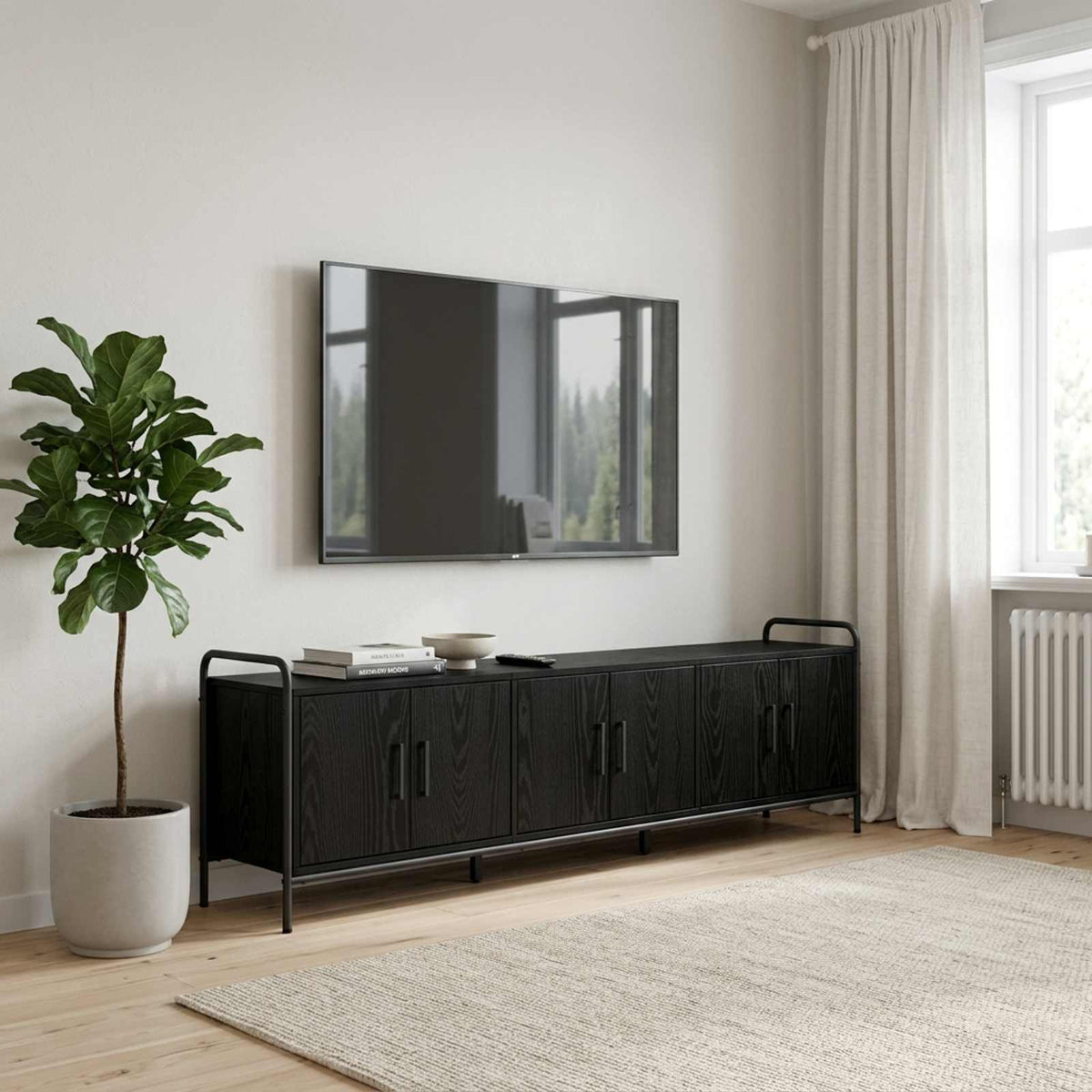 Ντουλάπι TV 146 x 33 x 50 εκ Μαύρη Δρυς Επεξεργασμένο Ξύλο - Pakobazaar