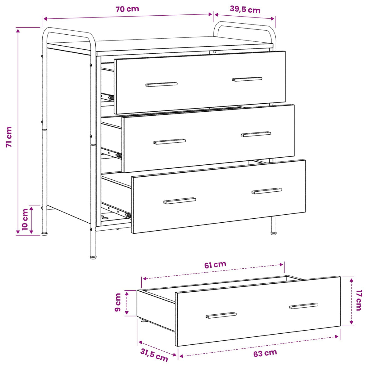 Ντουλάπι με Συρτάρια Sonoma Δρυς 70 x 39,5 x 71 εκ. - Pakobazaar