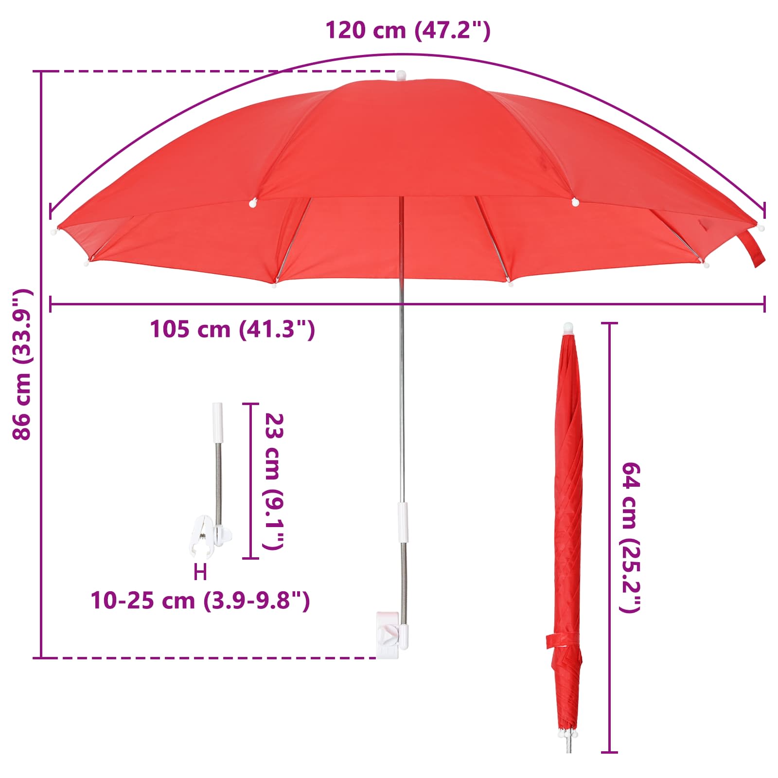 Ομπρέλα με κλιπ 2 pcs Κόκκινο τούβλο Ø 105 x 86 εκ - Pakobazaar