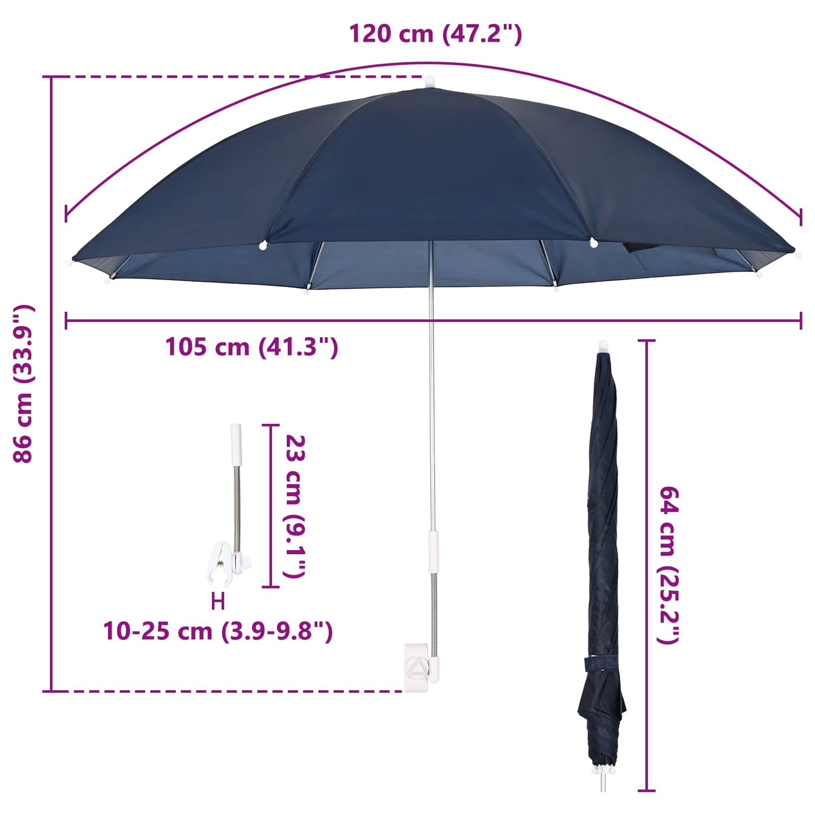 Ομπρέλα με κλιπ 2 pcs Σκούρο μπλε Ø 105 x 86 εκ - Pakobazaar